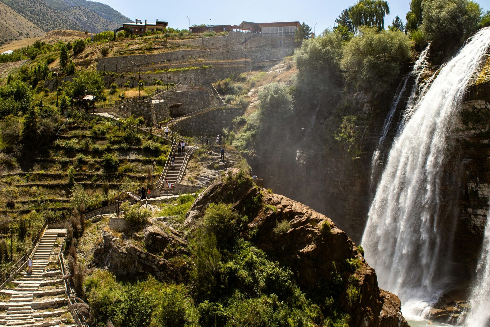 a waterfall with steps